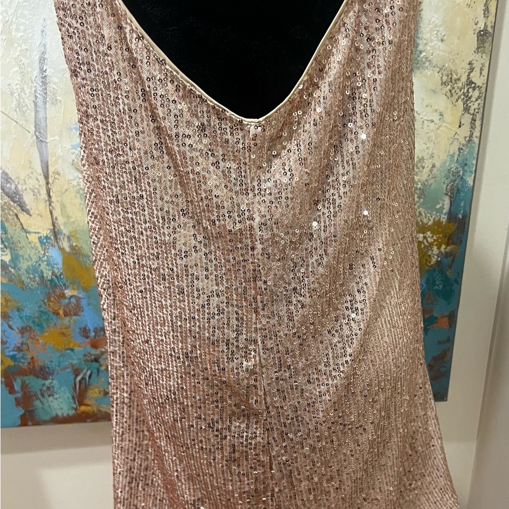 Gold Sequin Take V Neck Dress Lined Formal Wedding Party sz XL - Picture 4 of 13